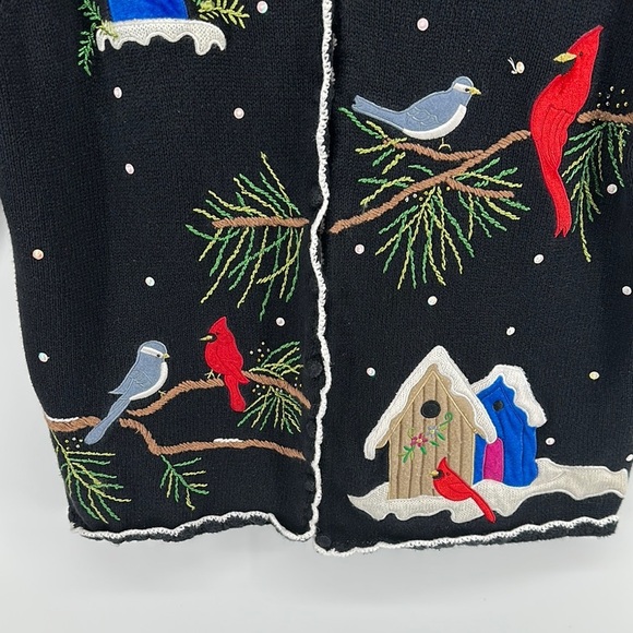 VTG Studio Black Christmas Cardigan with Festive Cardinal Design Sz 1X - Picture 4 of 11